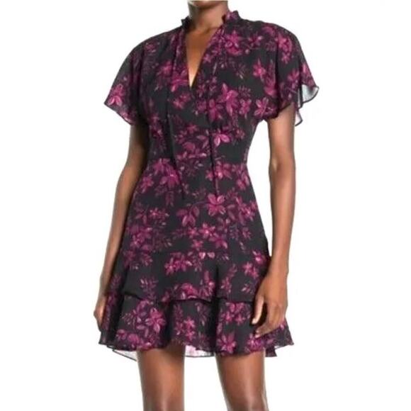 Parker Floral Mini Dress Size Medium Midnight Fleur Black Purple *flaw - Picture 4 of 15